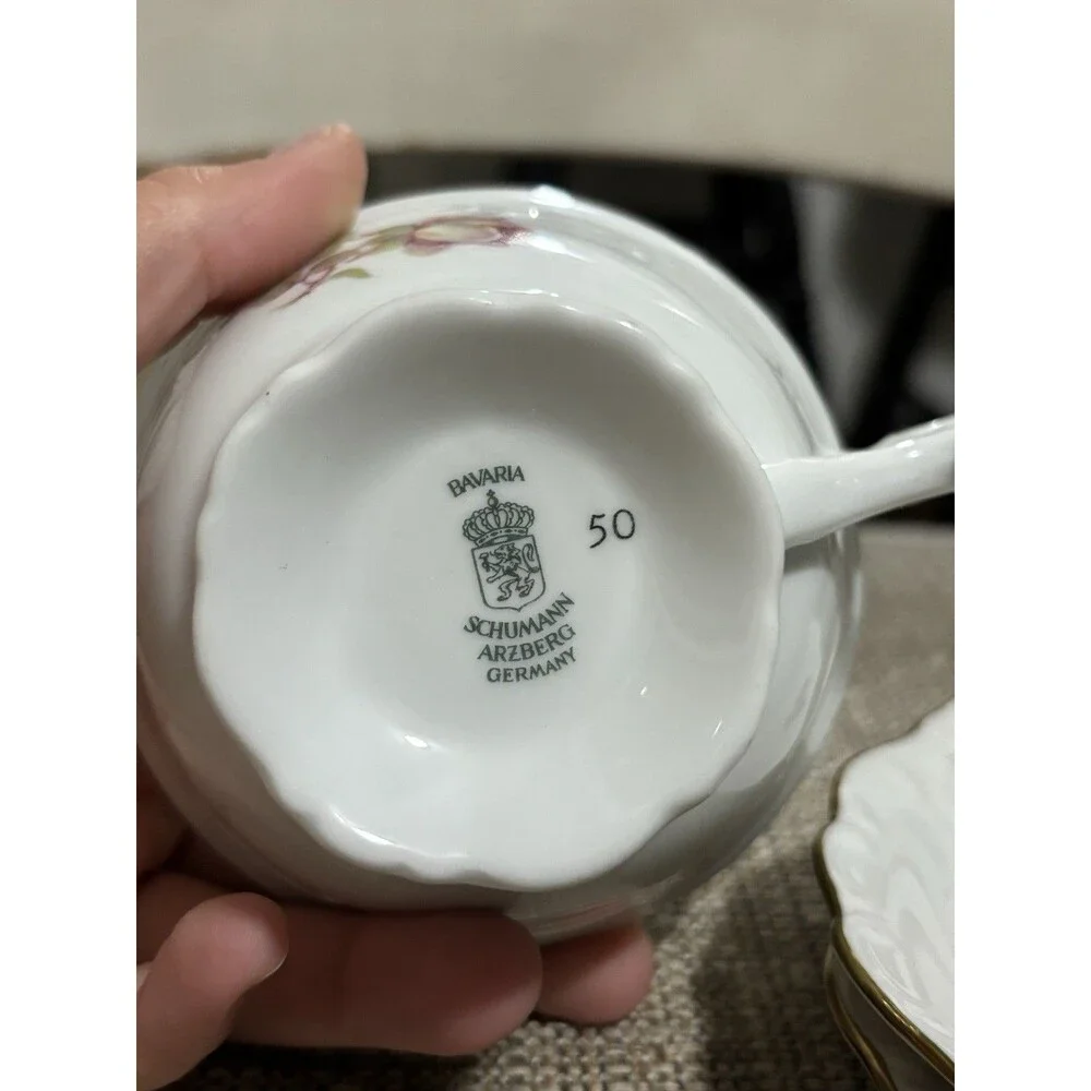Schumann Bavaria Antique Rose Trio Tea Cup Saucer 6” Butter Plate Germany